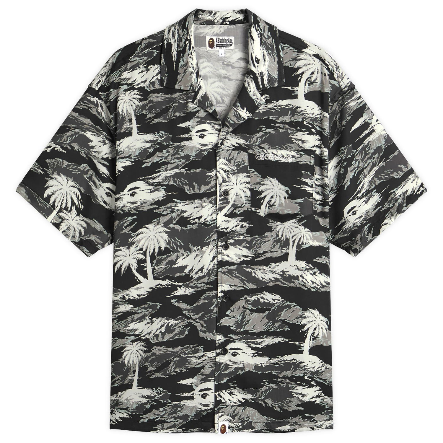 Skjorte BAPE A Bathing Ape Palm Tree Camo Open Collar Pocket Shirt Sort | 001SRL301306M-BLK, 1