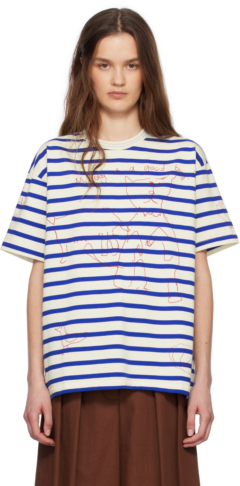 T-shirt Bode Bode Margate Striped T-Shirt Hvid | MRS25CS003