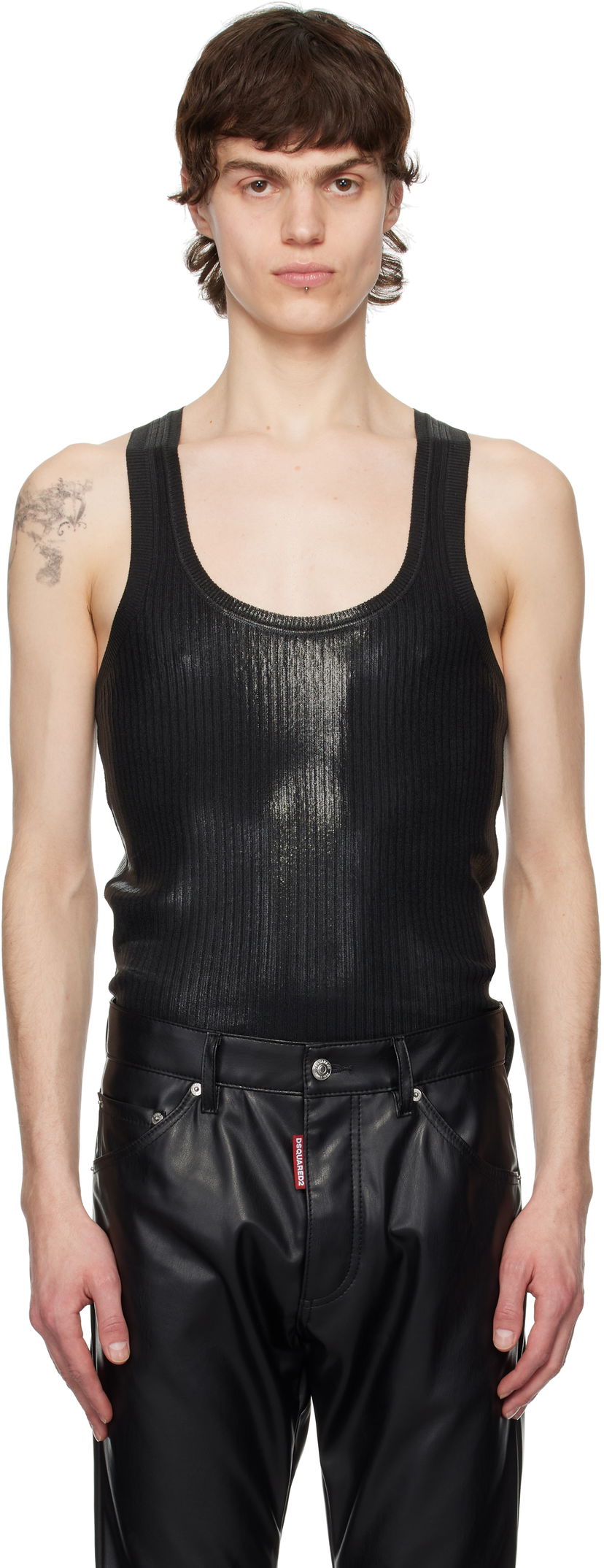 Tanktop DSQUARED2 Dsquared2 Coated Ribbed Knit Tank Top Sort | S71HA1339-D13114-900