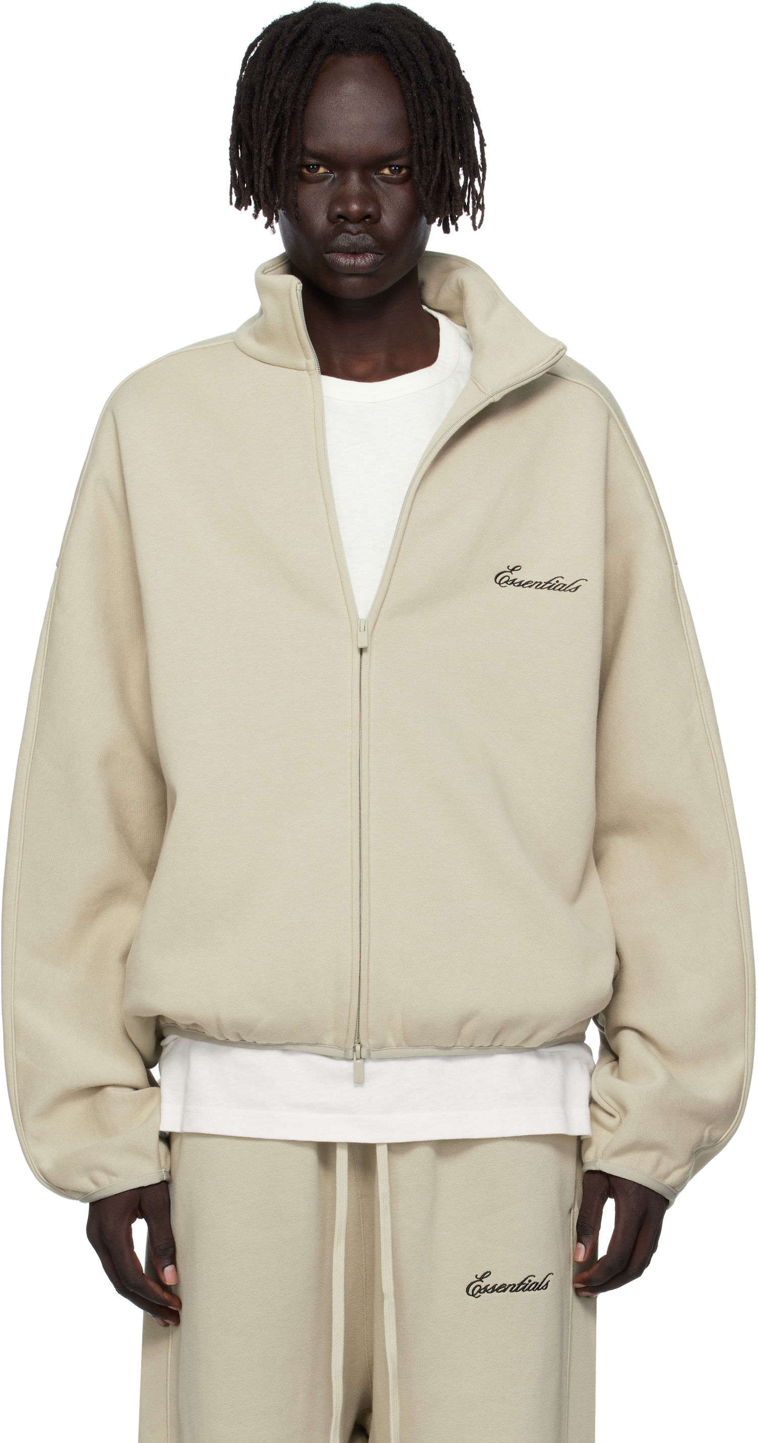 Jakke Fear of God Fear of God ESSENTIALS Modern Fit Fleece Track Jacket Beige | 202SP256896F, 0