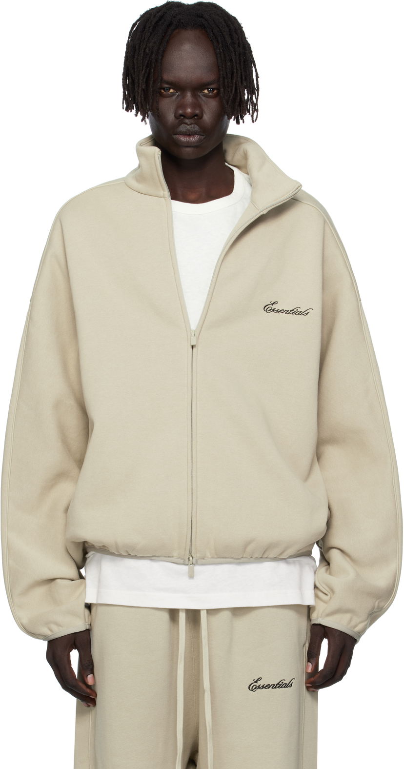 Jakke Fear of God Fear of God ESSENTIALS Modern Fit Fleece Track Jacket Beige | 202SP256896F