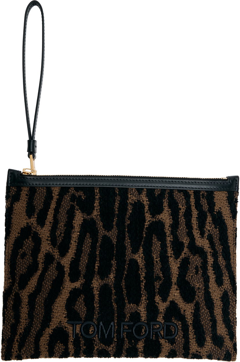 Tegnebog Tom Ford TOM FORD Leopard Jacquard Wristlet Pouch Brun | S0522-TSY057G
