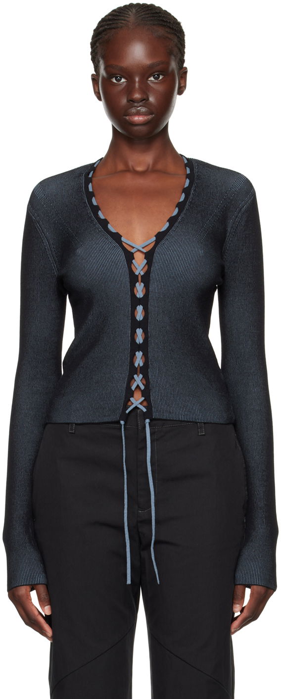 Sweater Dion Lee Lace-Up Ribbed Cardigan Sort | C7222F23