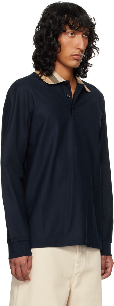 Polo skjorte Burberry Burberry Check Collar Long Sleeve Polo Mørkeblå | 8098813, 1