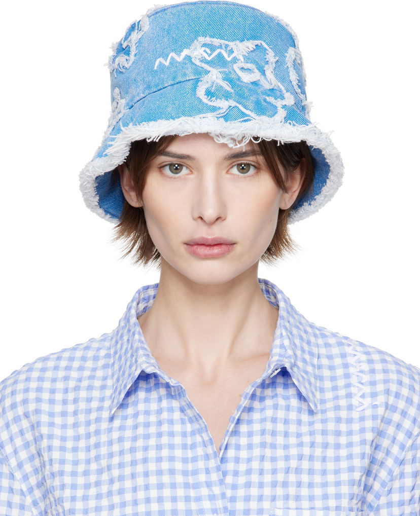 Hat Marni Marni Patched Denim Bucket Hat Blå | CLMC0146U0 USCX34
