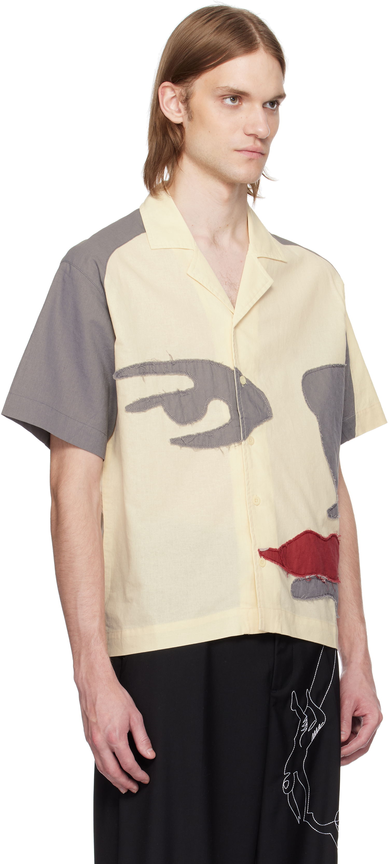 Skjorte KidSuper KidSuper Patchwork Face Linen Camp Shirt Gul | SS25-SST-01, 1