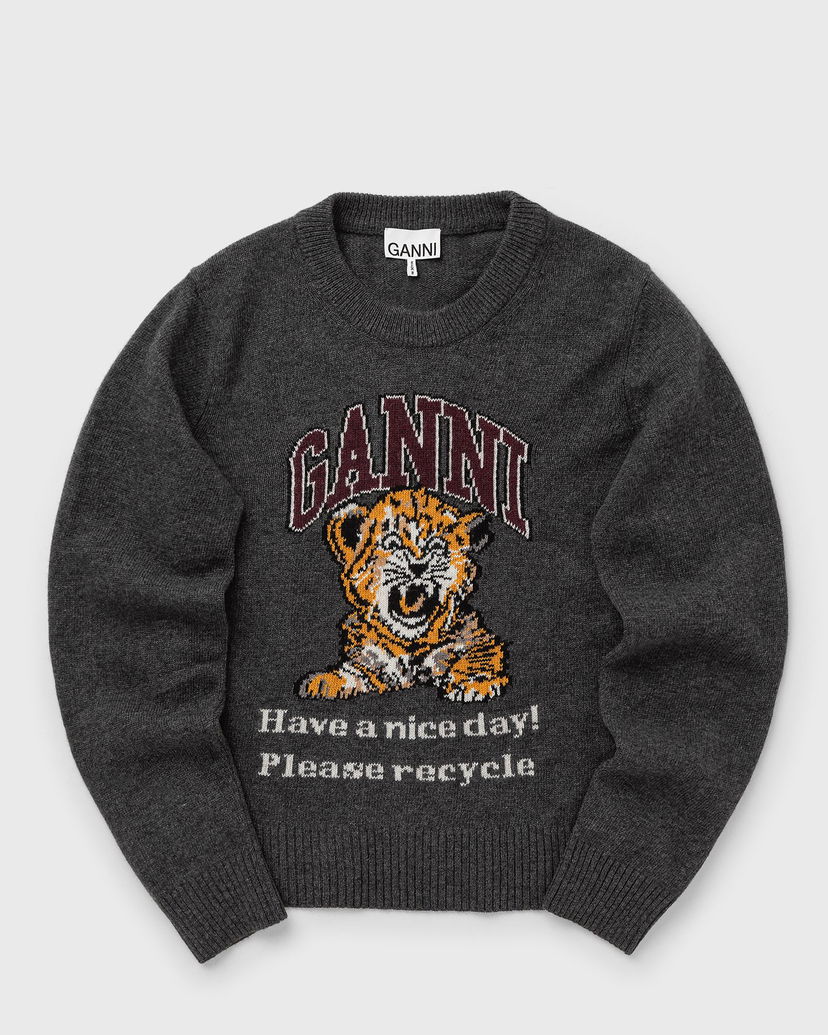 Sweatshirt GANNI Graphic Wool Mix Tiger Crewneck Sort | K2278-084