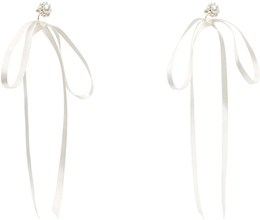 Øreringe Simone Rocha Simone Rocha Bow Ribbon Stud Earrings Hvid | ERG389 0904, 1