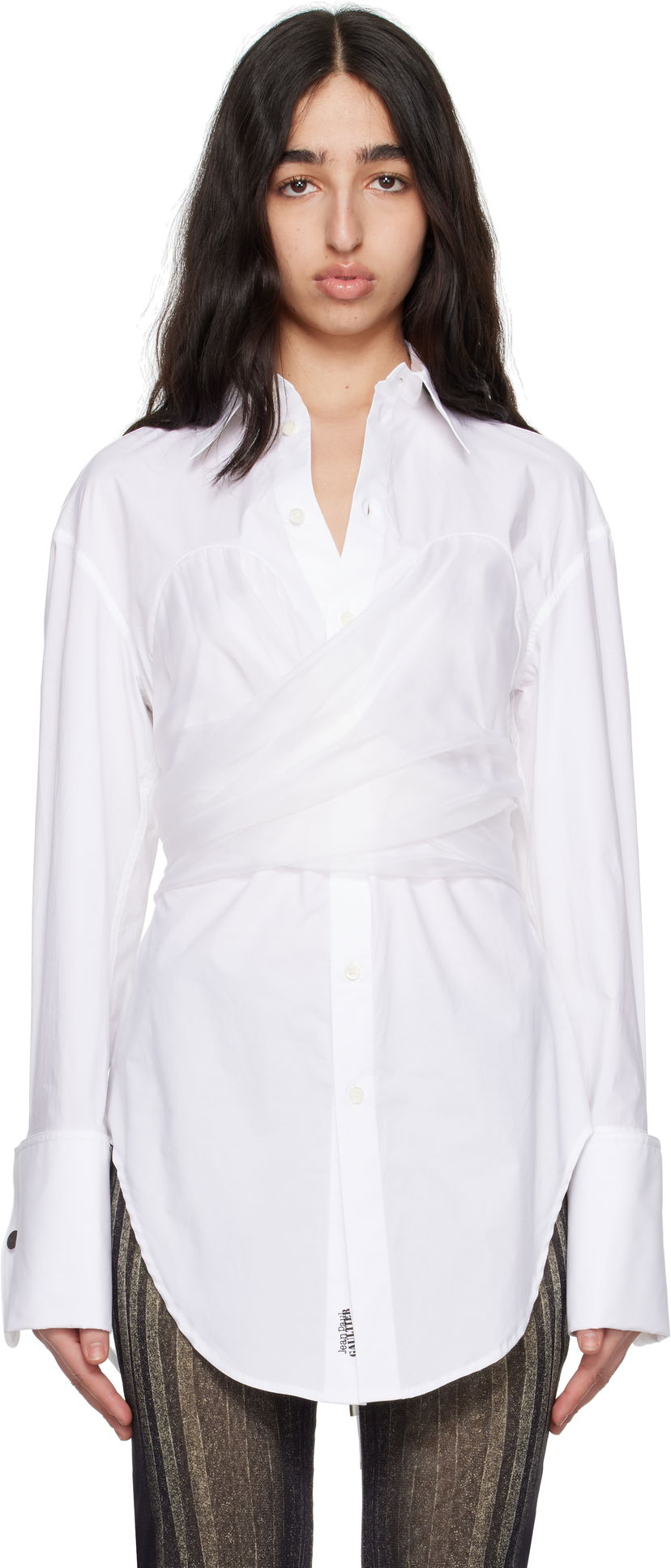Skjorte Jean Paul Gaultier Jean Paul Gaultier Long Draped Shirt Hvid | 25/34-F-CH082-C071-01