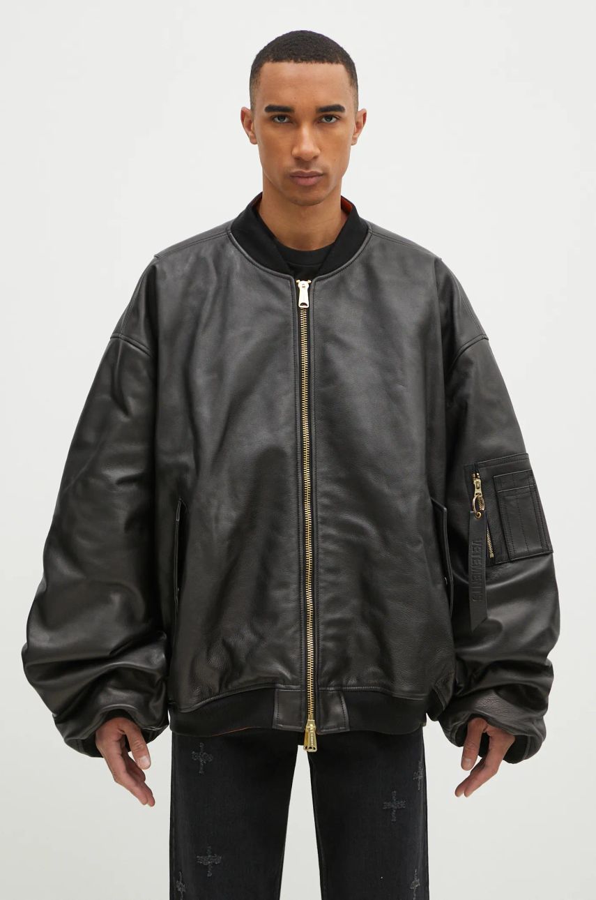 Bomberjakke VETEMENTS VETEMENTS Oversized Leather Bomber Jacket Sort | UA66JA200B, 0