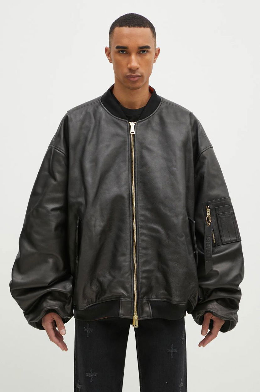 Bomberjakke VETEMENTS VETEMENTS Oversized Leather Bomber Jacket Sort | UA66JA200B