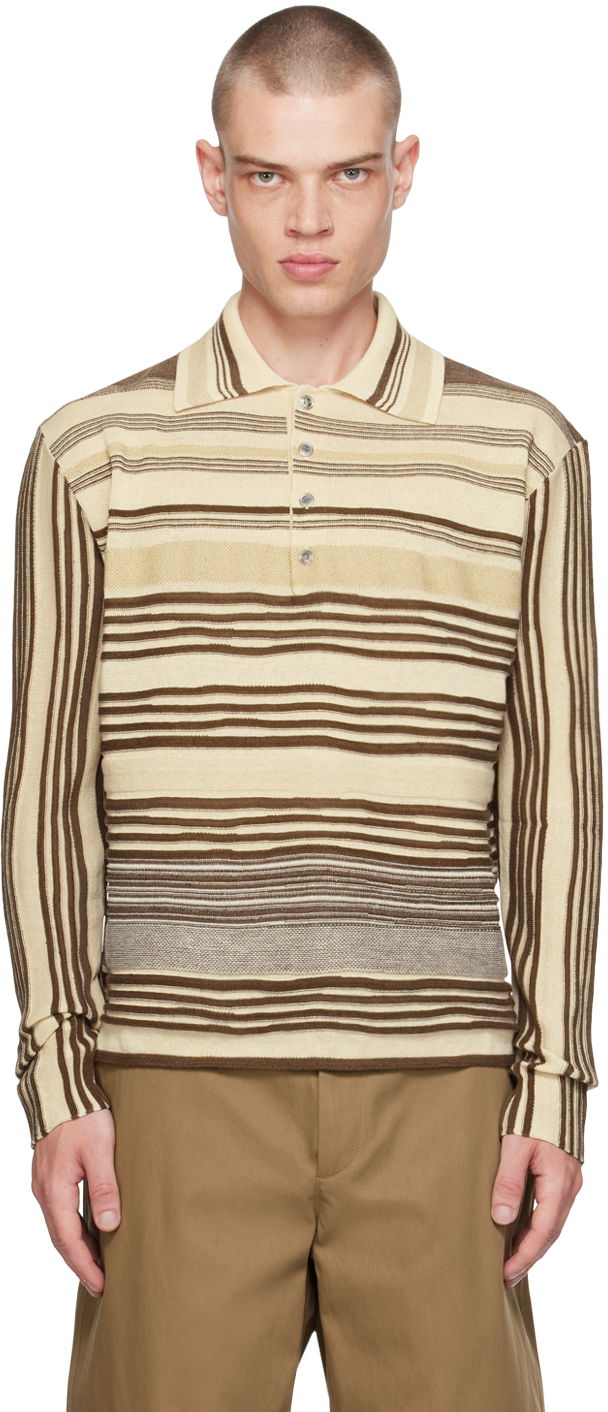 Polo skjorte Bottega Veneta Striped Polo Shirt Beige | 793784 V4E70 2975