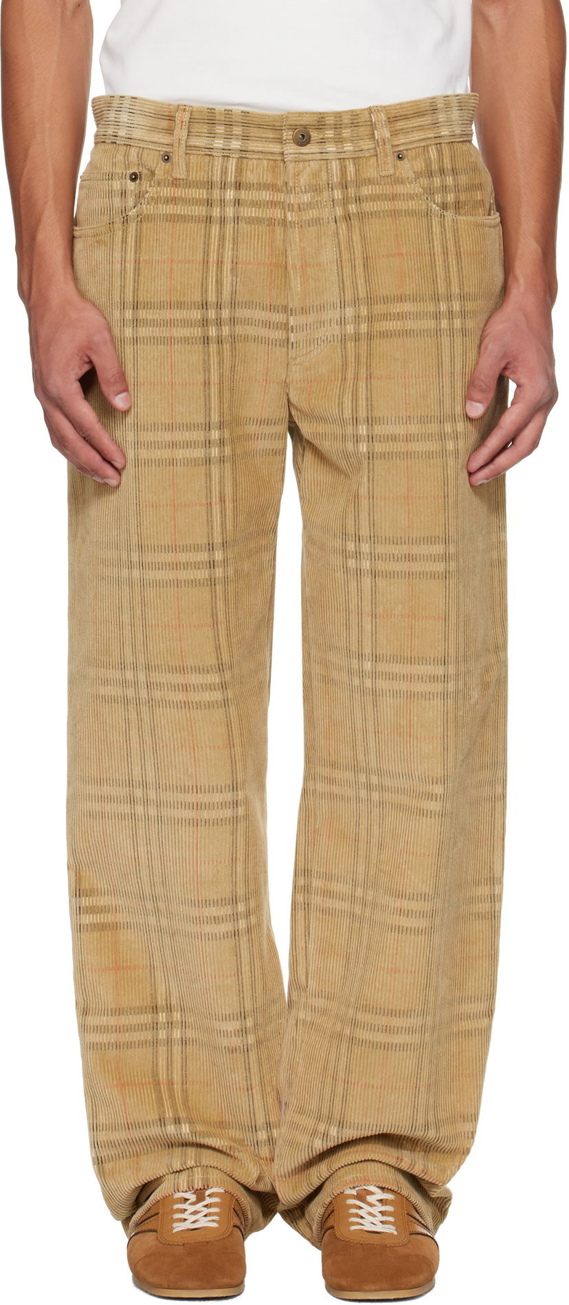 Bukser Burberry Burberry Check Corduroy Trousers Beige | 8113484