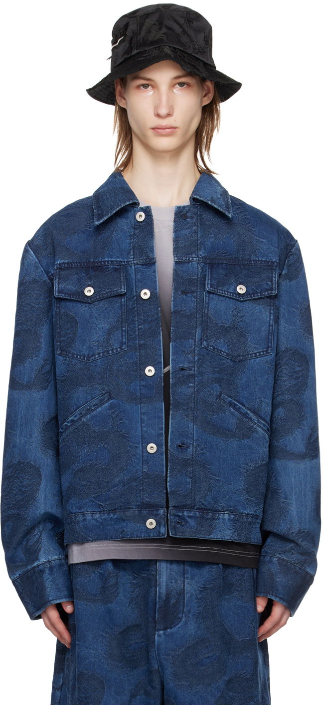 Jakke Feng Chen Wang Feng Chen Wang Dragon Print Denim Jacket Blå | FUS17JK20