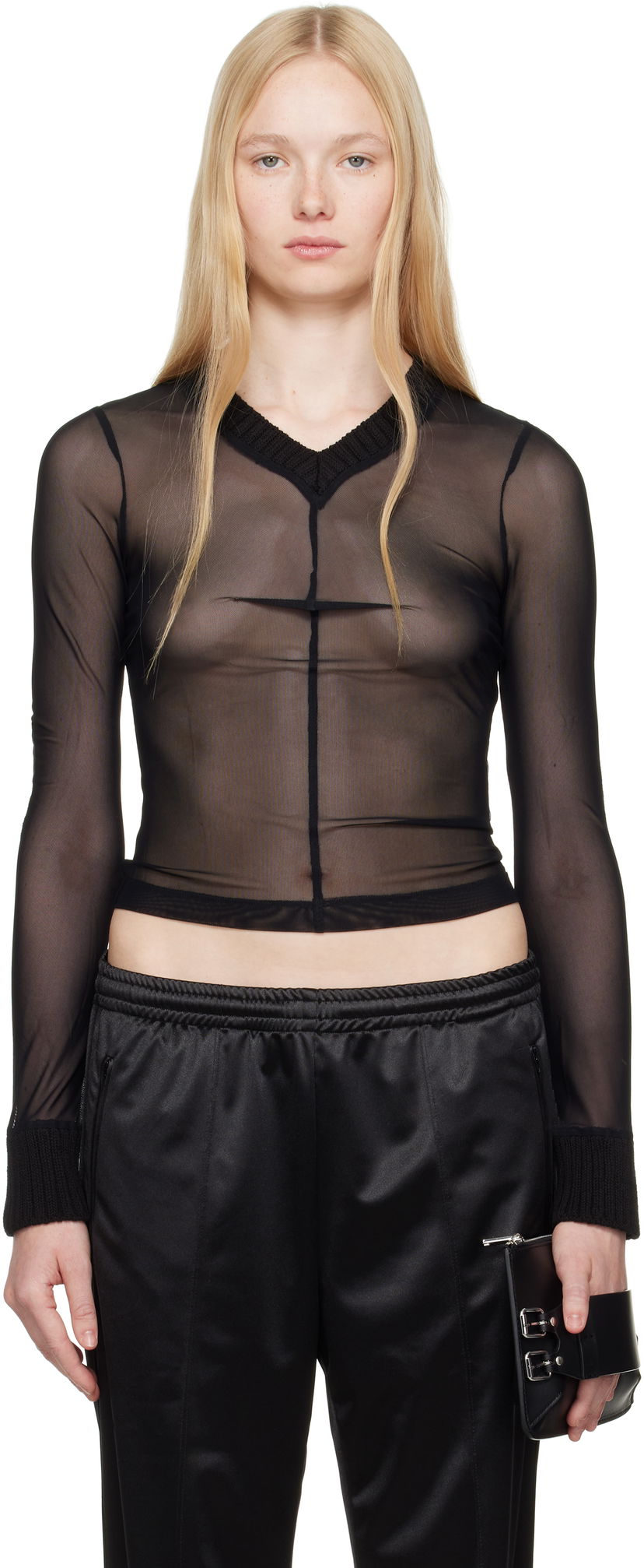 Sweater Maison Margiela MM6 Maison Margiela Elastic Jersey Mesh Long Sleeve Top Sort | S62NH0039 S24423