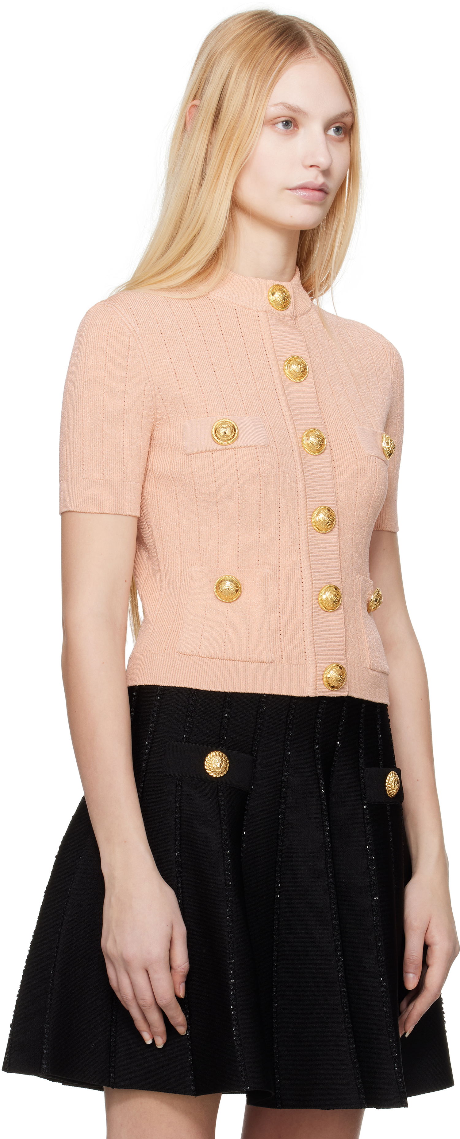 Sweater Balmain Balmain 4-Pocket Knitted Cardigan Lyserød | EF1KL023KB07, 1