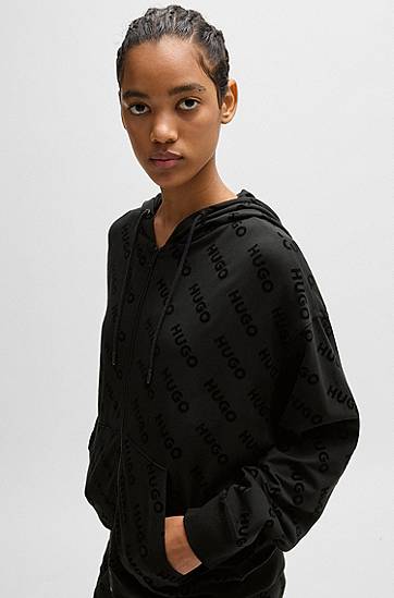 Sweatshirt BOSS HUGO Zip-Up Hoodie with Flock-Print Logos Sort | 50531659, 1