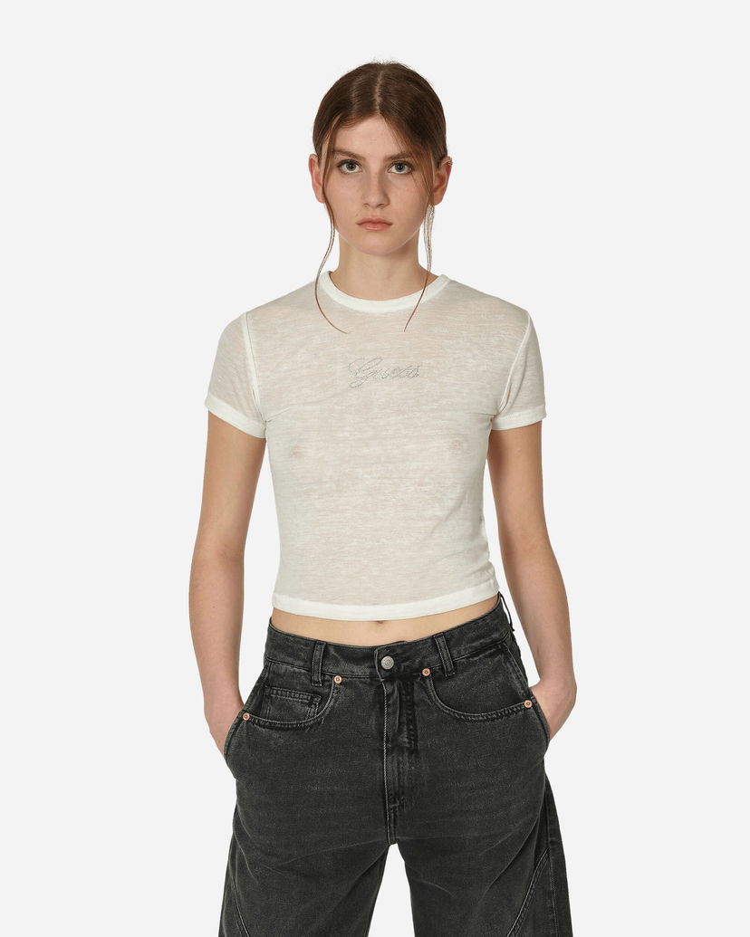T-shirt GUESS Classic Logo Baby Tee Alabaster White Hvid | W4GP72KCID0 F0I6