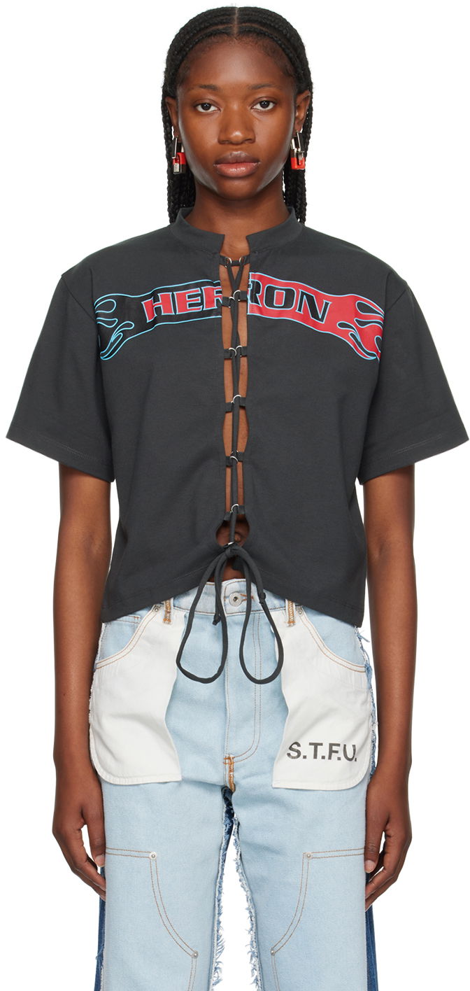 T-shirt HERON PRESTON Flaming Lace-Up T-Shirt Grå | HWAA035F23JER0011025, 0