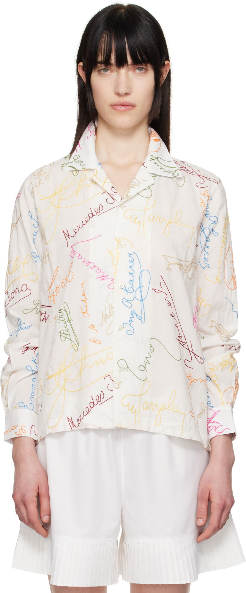 Skjorte Bode Bode Signature Scrawl Button-Down Shirt Hvid | MRS25SH015