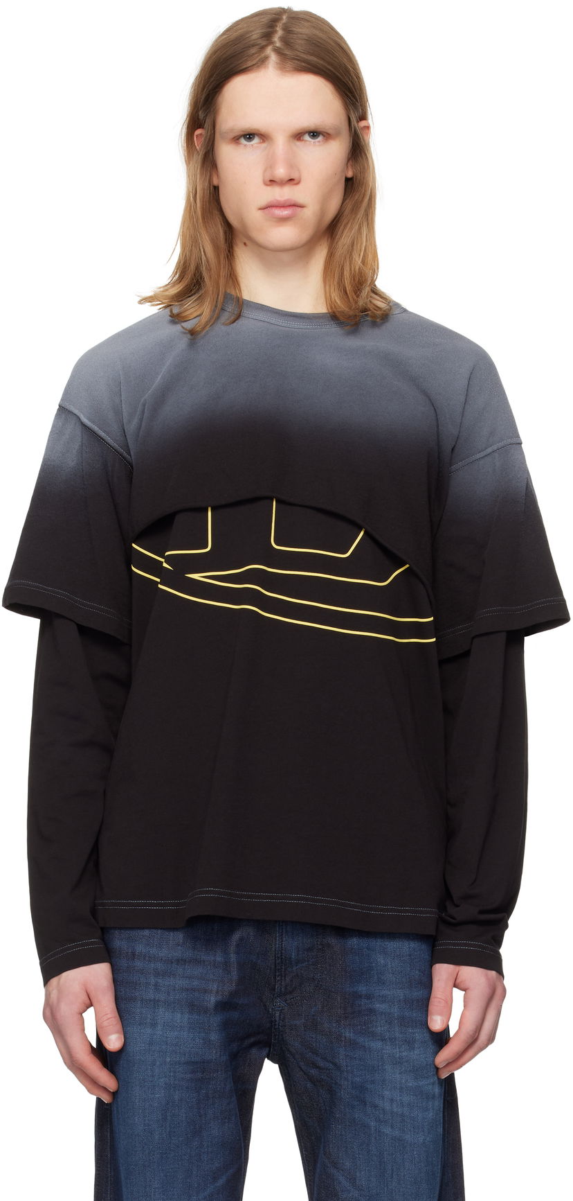 T-shirt Diesel Diesel T-Besh Cut Long Sleeve T-Shirt Sort | A16133-0KNAQ-9XX