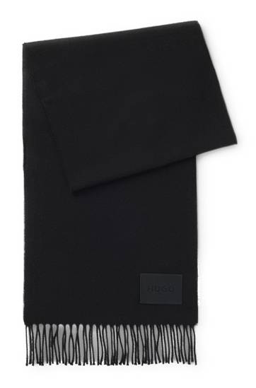 Tørklæde BOSS Italian-made wool scarf with woven logo patch Sort | 50517683, 0