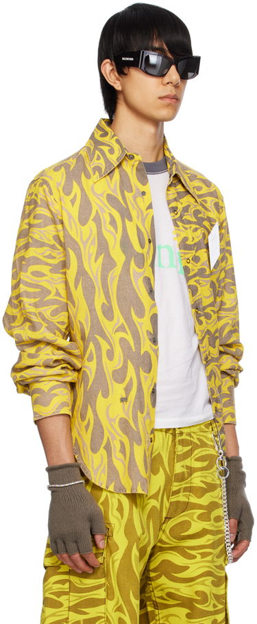 Skjorte ERL ERL Flame Print Relaxed Shirt Gul | ERL08B004, 4