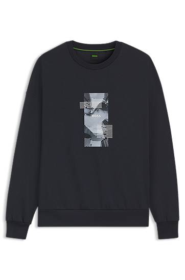 Sweatshirt BOSS Oversized-Fit Cotton-Blend Sweatshirt with Photo Print Mørkeblå | 50548324