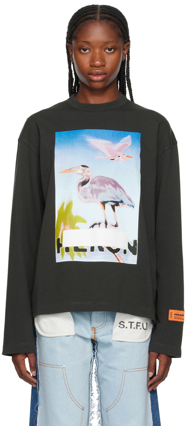 T-shirt HERON PRESTON Censored Heron T-Shirt Grøn | HWAB027F23JER0011037, 0