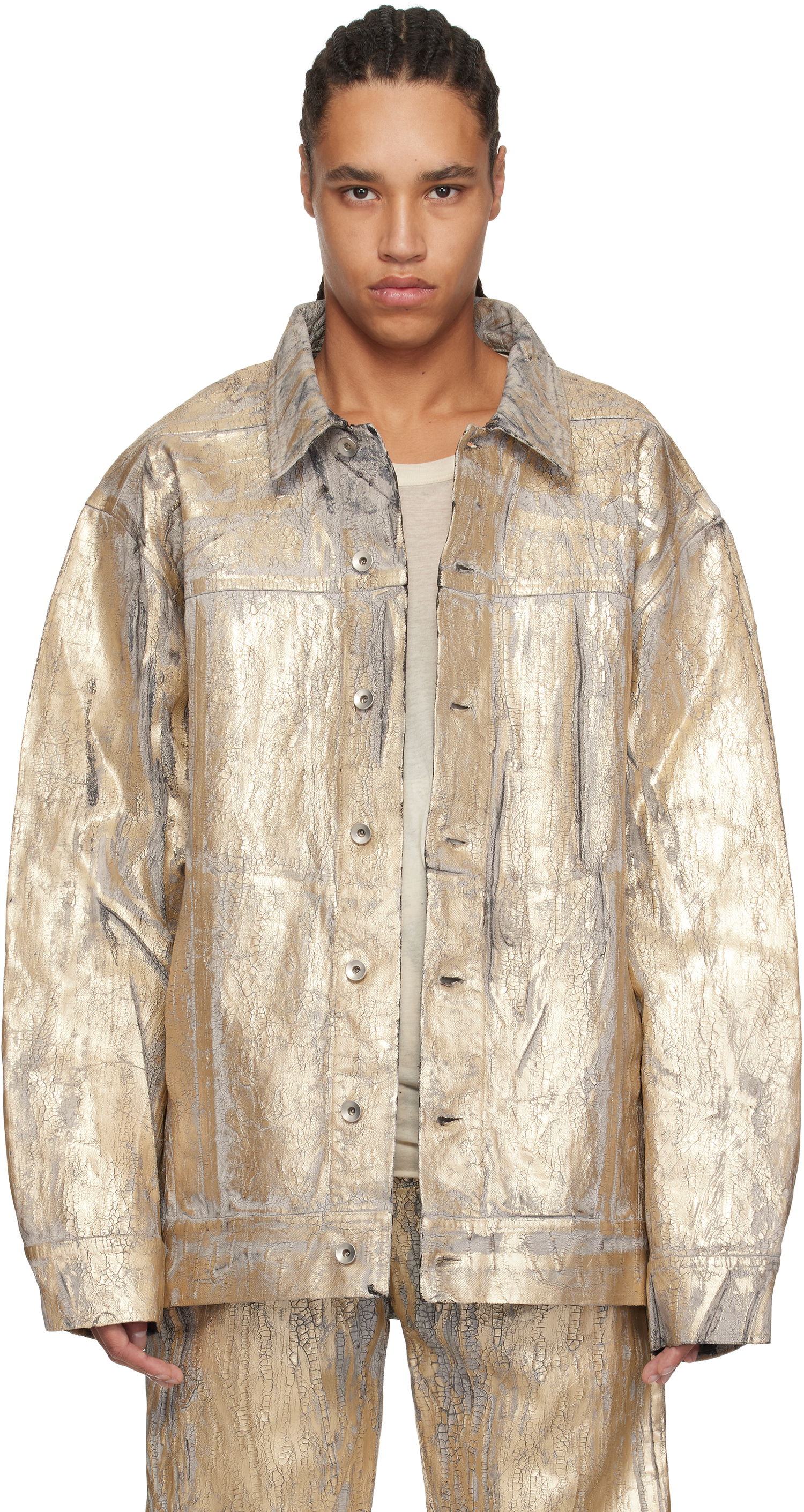 Jakke Rick Owens Rick Owens DRKSHDW Hollywood Jumbo Worker Denim Jacket Metalisk | DU01E3761 GMC, 0