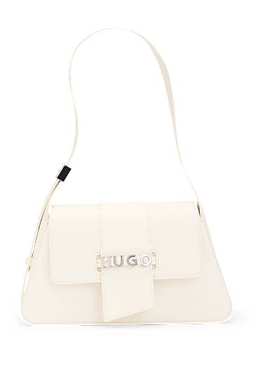 Skuldertaske BOSS HUGO Faux-Leather Shoulder Bag with Logo Hardware Hvid | 50541806