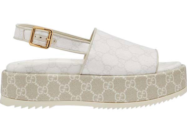 Sneakers og sko Gucci GG Platform Sandal White Beige (Women's) Grå | 701153 96G60 9061, 0
