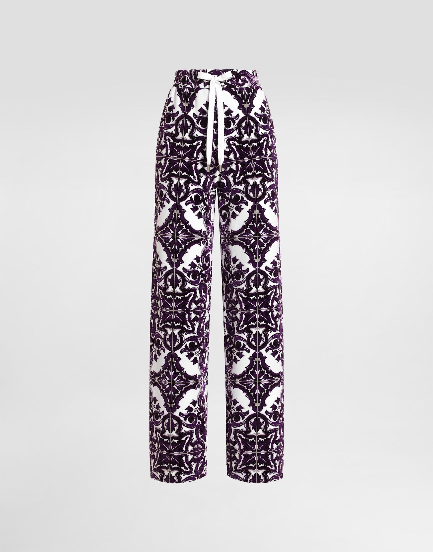 Bukser Dolce & Gabbana Dolce & Gabbana Majolica-Print Velvet Trousers Lilla | FTCYYTHJMP9S8354, 0