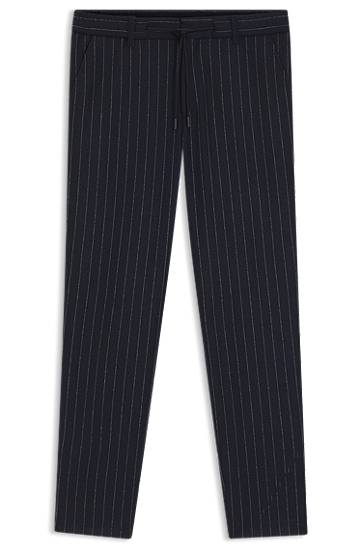 Bukser BOSS Tapered-fit Pinstripe Trousers with Drawstring in Brushed Stretch Flannel Mørkeblå | 50551518, 0