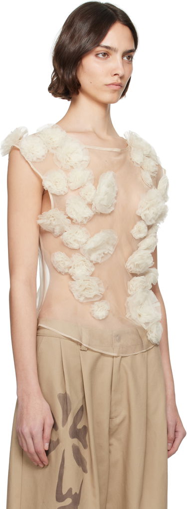 Tanktop Collina Strada Collina Strada Meadow Path Floral Appliquéd Tulle Tank Top Beige | XX3057, 1