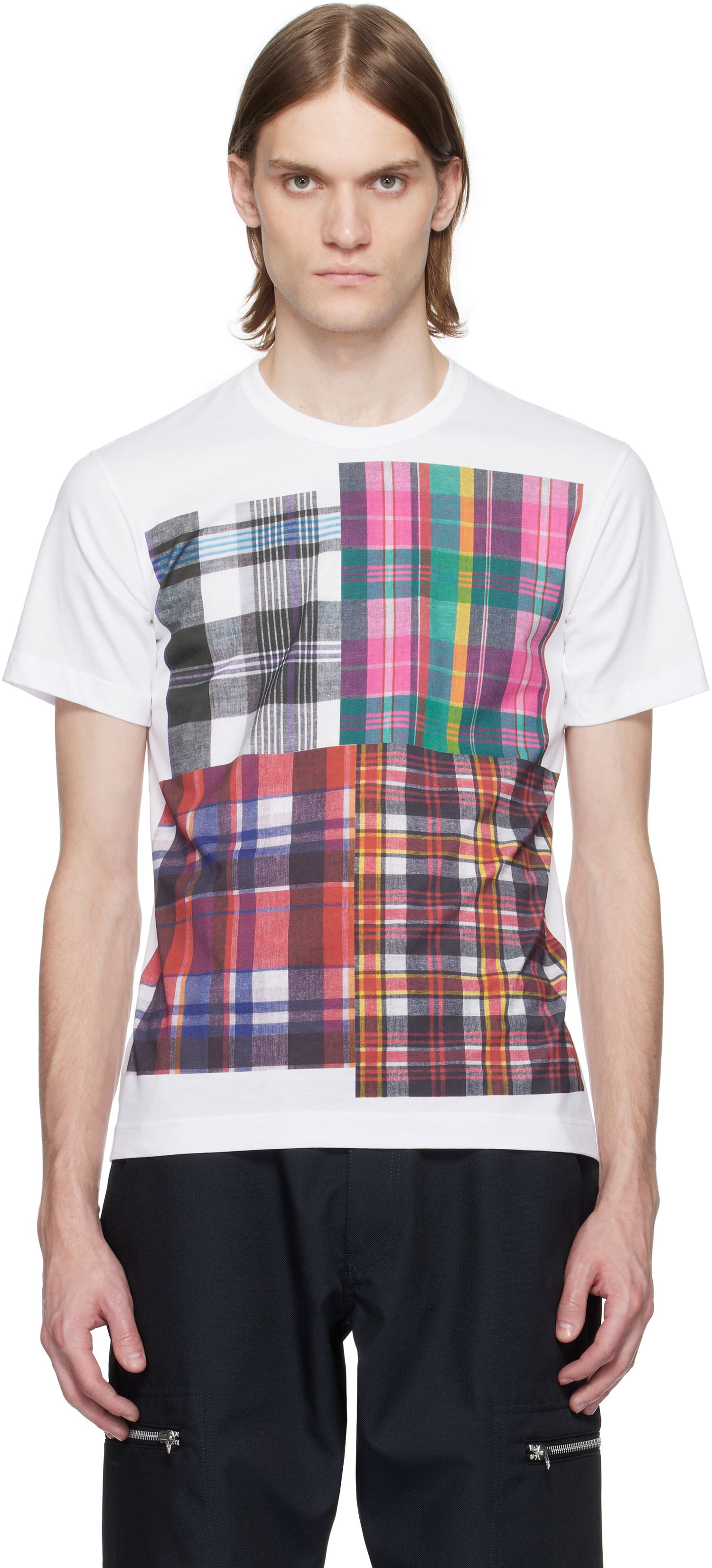 T-shirt Comme des Garçons Comme des Garçons Shirt Tartan Square Print T-Shirt Hvid | FO-T007-051, 0