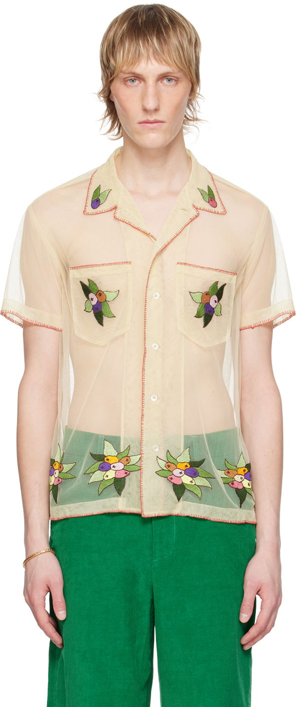 Skjorte Bode Embroidered Tulle Shirt Beige | MRS24SH048