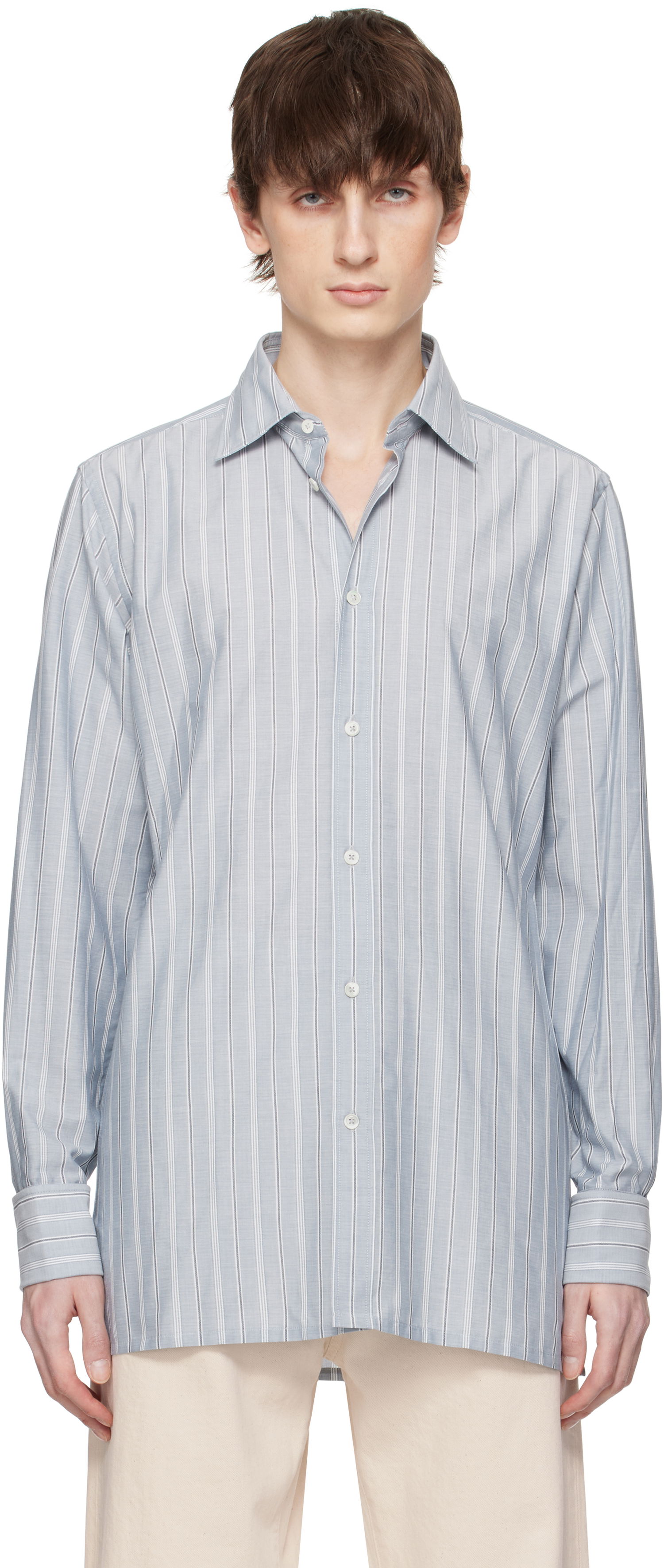 Skjorte Maison Margiela Maison Margiela Striped Long-Sleeved Shirt Blå | S50DT0048 M35281, 0
