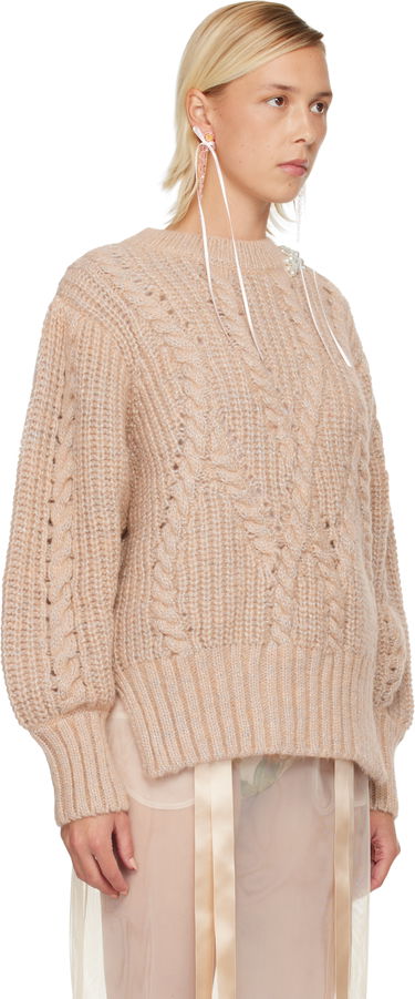 Sweater Simone Rocha Simone Rocha Embellished Puff Sleeve Chunky Knit Sweater Beige | MZMK4B 0665, 1