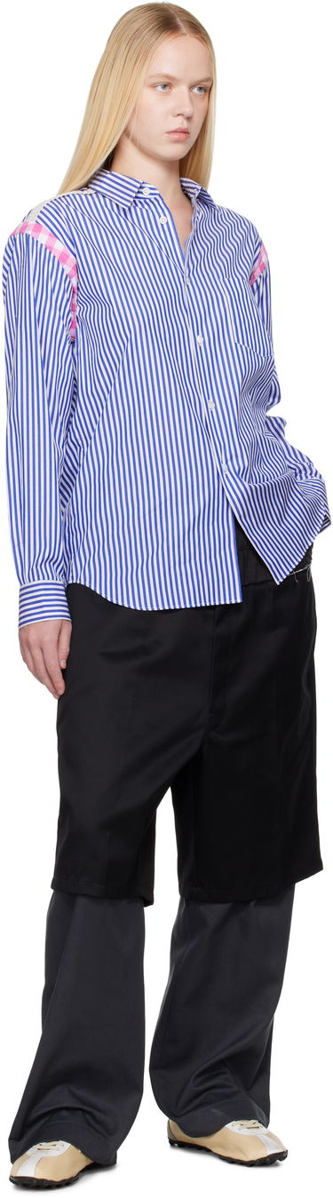 Skjorte Comme des Garçons Comme des Garçons Striped Gingham Trim Shirt Blå | FO-B020-S25, 3