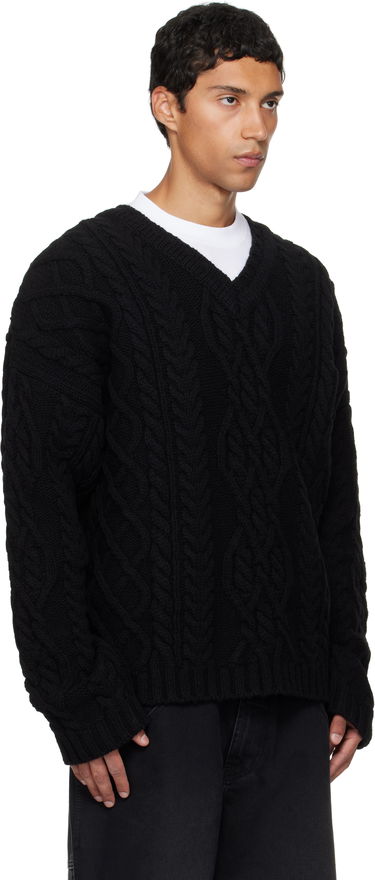 Sweater VETEMENTS VETEMENTS Cable Knit V-Neck Sweater Sort | UH76KN600B, 1