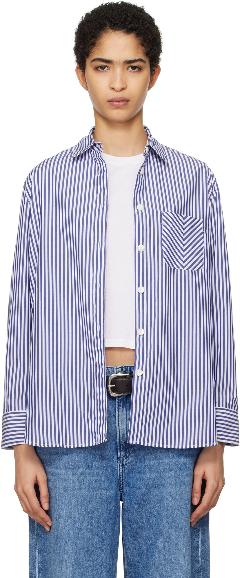 Skjorte rag & bone Striped Poplin Shirt Blå | WAW22FA050ZE50