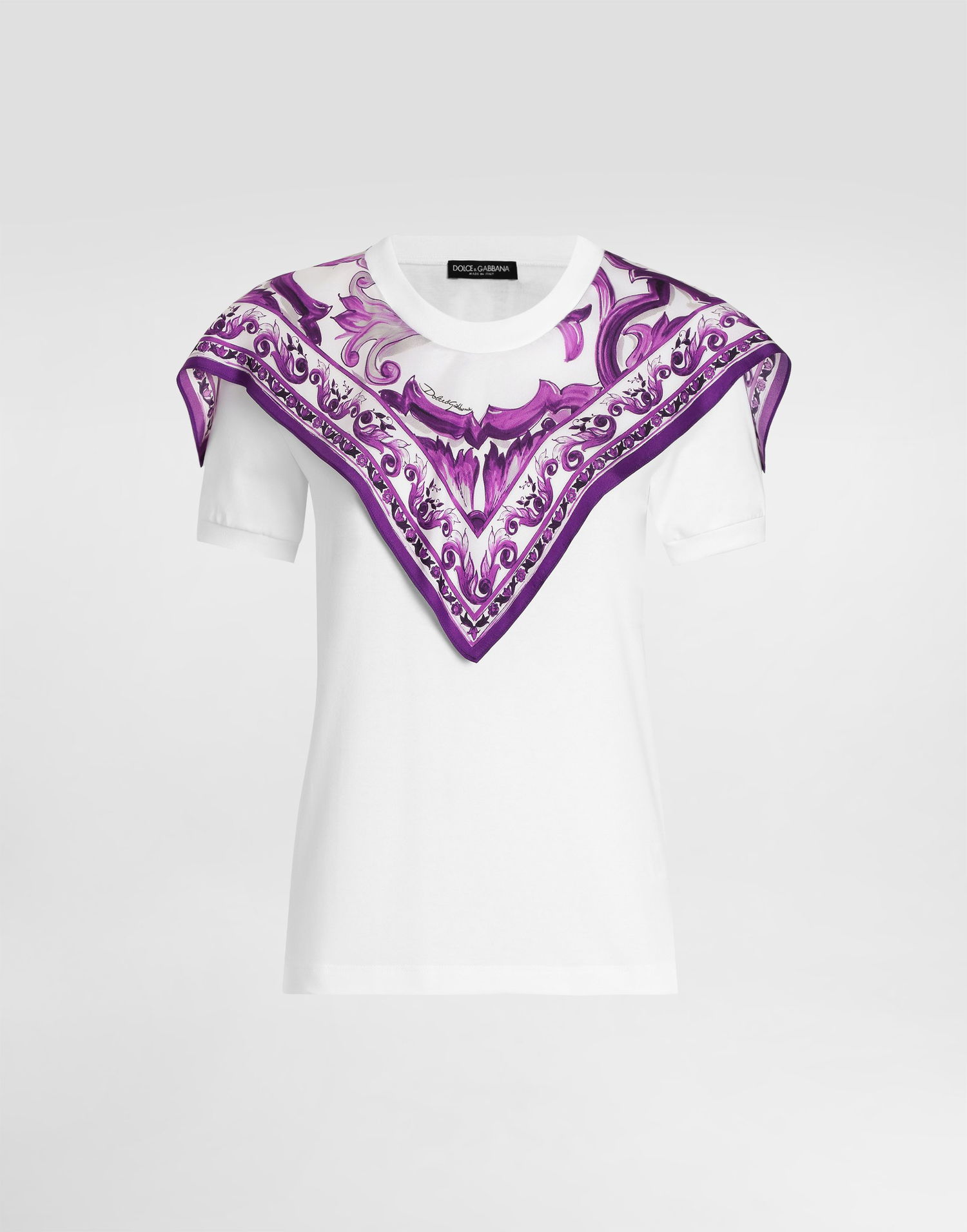 T-shirt Dolce & Gabbana Dolce & Gabbana Silk Foulard T-Shirt Hvid | F8V73TGDDCEW0800, 0