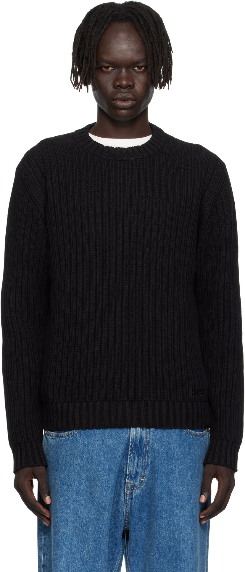Sweater BOSS Hugo Embroidered-Logo Ribbed Knit Sweater Sort | 50546863