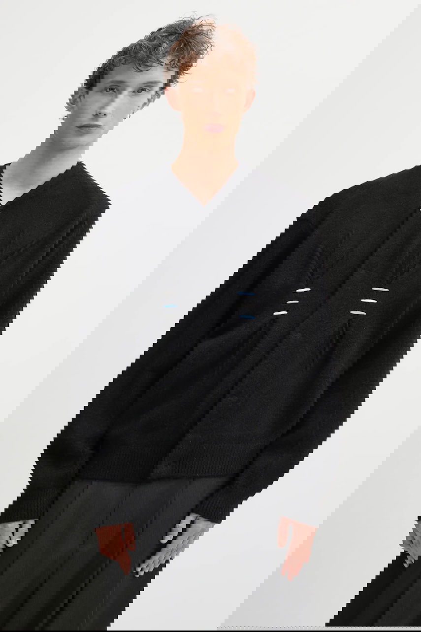 Sweater ADER ERROR KNIT Wool Blend Cardigan with Front Pleats and Bar Details Sort | BO01FWKT0703BK, 0