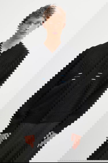 Sweater ADER ERROR KNIT Wool Blend Cardigan with Front Pleats and Bar Details Sort | BO01FWKT0703BK, 0