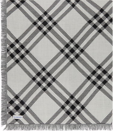 Tørklæde Burberry Burberry Wide Check Wool Silk Scarf Sort | 8110162, 1