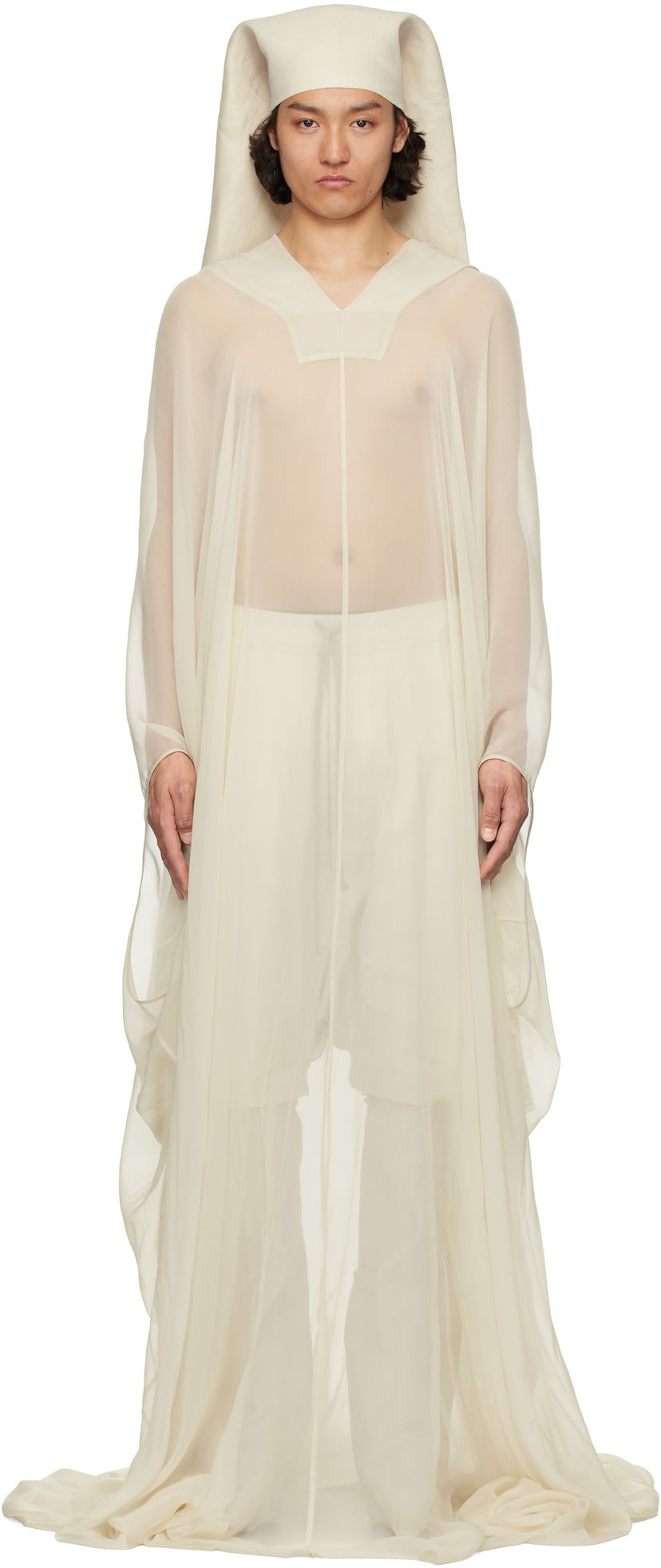 Kjole Rick Owens Rick Owens Hooded Kaftan Pullover Coat Hvid | RR01E5500 S