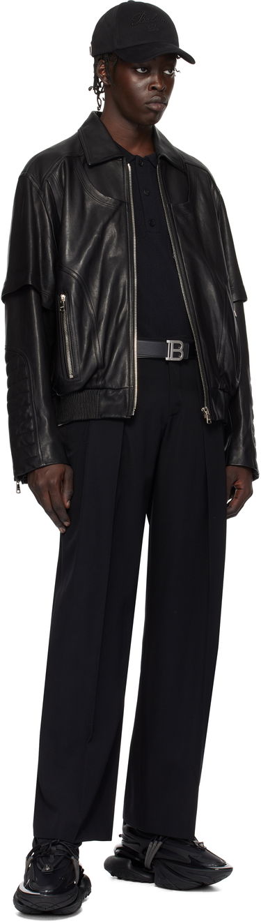 Bomberjakke Balmain Balmain Layered Leather Jacket Sort | EH1TF936LC62, 3