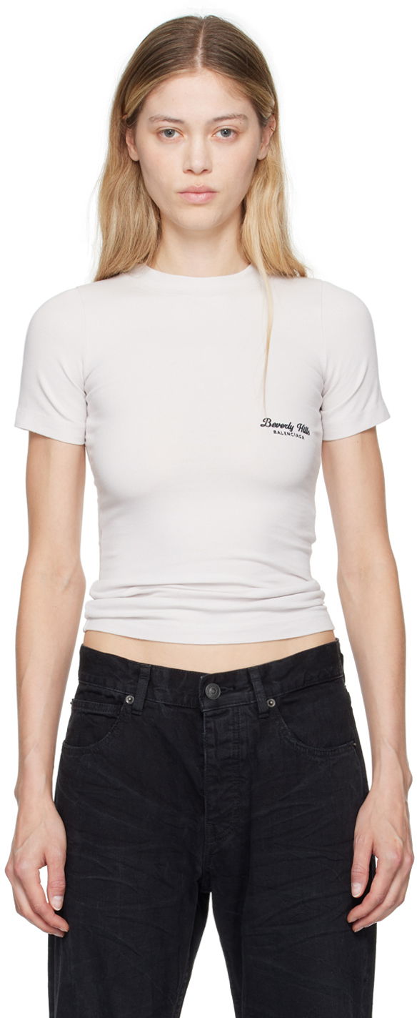 T-shirt Balenciaga Off-White 'Beverly Hills' Fitted T-Shirt Hvid | 768075 TQVS5